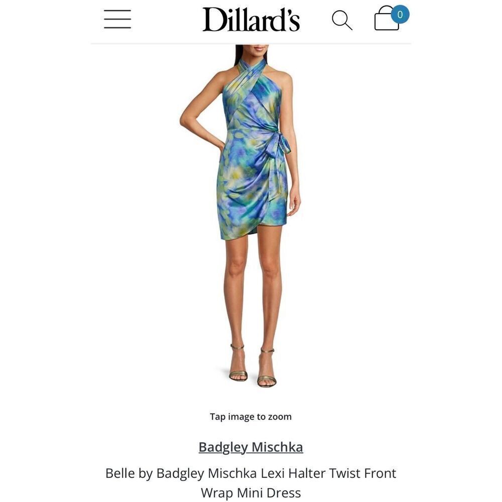 Belle by Badgley Mischka Lexi Halter Twist Front Wrap Mini Dress size 12 NWT